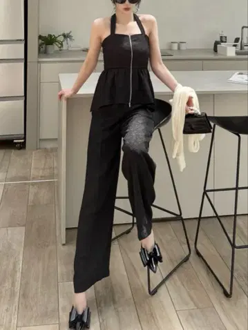 자카드 와이드 팬츠