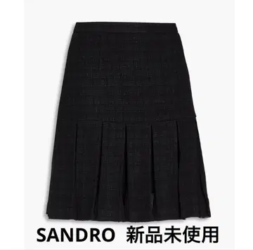 SANDRO 블랙 트위드 플리츠 미니 스커트 FR34