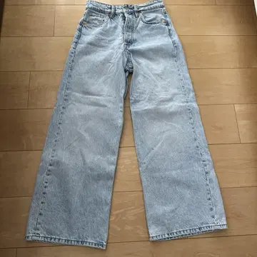 ZARA 라이트 블루 크롭 와이드 레그 데님 32