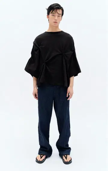 ZARA FANGLU LIN 노트 티셔츠, 플리츠 퍼프 티셔츠