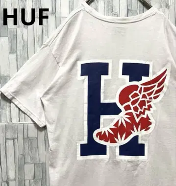 HUF 하프 반팔 티셔츠 M 화이트 빅 로고 윙 페이드 남성용
