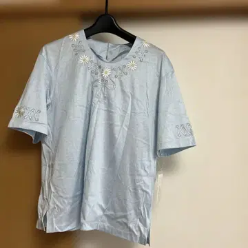 레리안 스카이블루 자수 반팔 셔츠 100x M 사이즈 일본제
