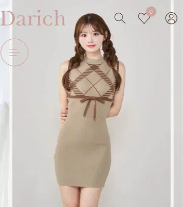 Darich 체크 자카드 니트 미니 원피스