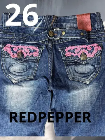 REDPEPPER 레트 페퍼 데님 플레어 데님 26 자수 핑크