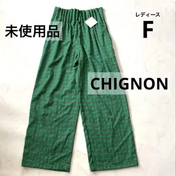 미사용 새상품 CHIGNON 시뇽 체크 그린 팬츠 하이웨스트