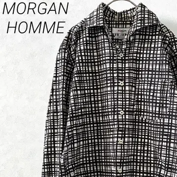 MORGAN HOMME 셔츠 긴팔 체크 무늬 가슴 포켓 일본제 겉옷