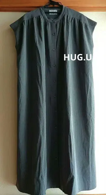 HUG.U 백 프리즈 셔츠 원피스 밴드 카라 셔츠 그레이