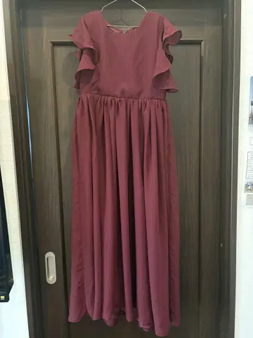 버건디 프릴 소매 롱 드레스 150cm