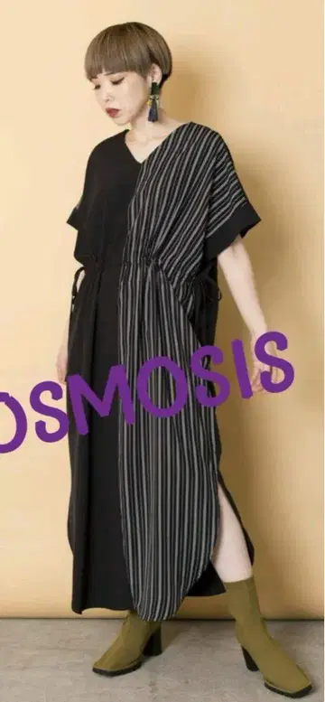 OSMOSIS 스트라이프 롱 원피스 반팔 택 포함 새상품