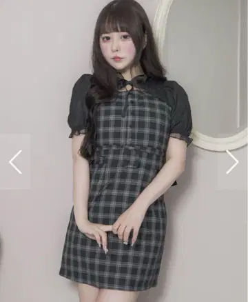 pium 레이스 케이프 벨트 미니 원피스 블랙 체크