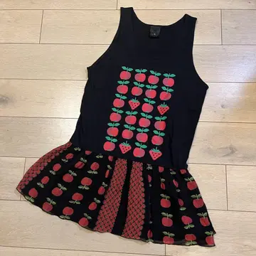 ANNA SUI 안나수이 슬리브리스 원피스 딸기 사과 실크