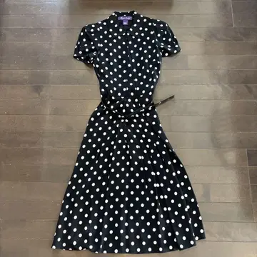 Ralph Lauren 블랙 화이트 도트 반팔 원피스