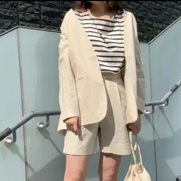 새상품 후즈 후 치코 셋업 자켓 팬츠 린넨 노카라 자켓