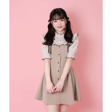 ROJITA 하트 도트 레이스업 반팔 원피스 베이지