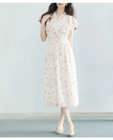 꽃무늬 프릴 소매 슬리브리스 원피스