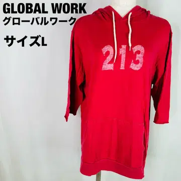 글로벌 워크 빨간색 후드 부착 튜닉 L 후드티 B69
