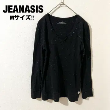 지나시스 블랙 롱 T 라메 코튼 100% M 심플 무지 V 넥