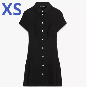 ZARA 플리츠 텍스처 원단 원피스 블랙 반팔 XS