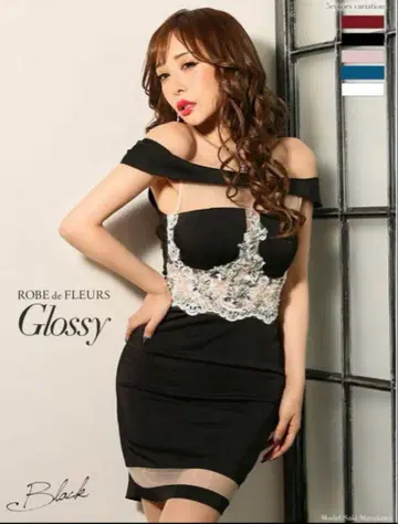 ROBE de FLEURS Glossy 블랙 드레스