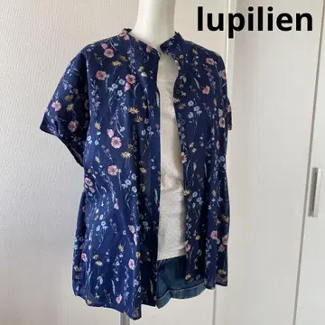 lupilien 루피리안 꽃무늬 반팔 단추 셔츠 네이비