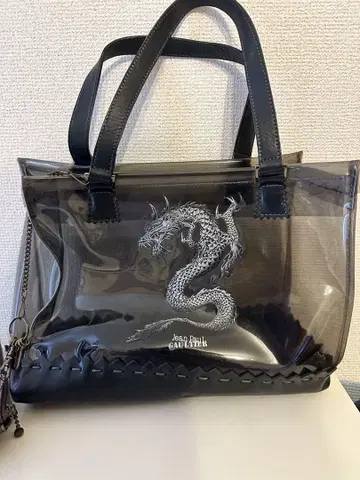 장 폴 고티에 드래곤 클리어 토트백 파우치 포함 비닐/가죽
