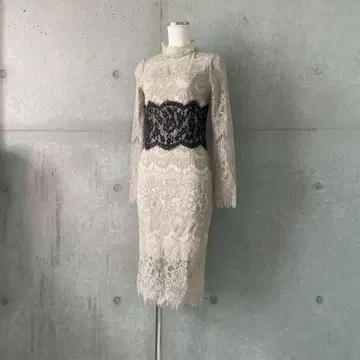 택 포함 새상품 전체 레이스 바이컬러 원피스 베이지 S