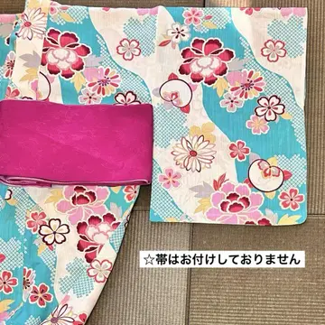 유카타 꽃무늬 터콰이즈 블루