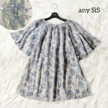 애니시스 any SiS 시어 블라우스 꽃무늬 올 패턴 블루 반팔 비침