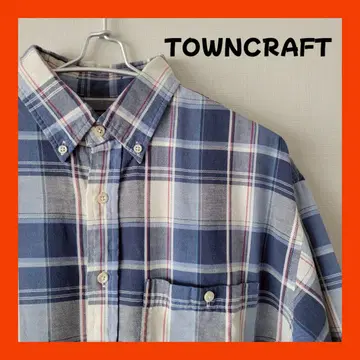 TOWNCRAFT 파랑과 화이트 체크 무늬 반팔 셔츠