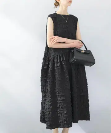 백 리본 자카드 형태 원피스