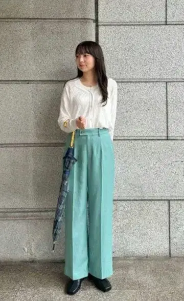 민트 그린 와이드 팬츠 L 사이즈