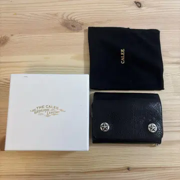 CALEE 천연 가죽 3단 폴더형 지갑 블랙