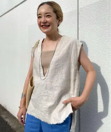 시너리 린넨 베스트 베이지