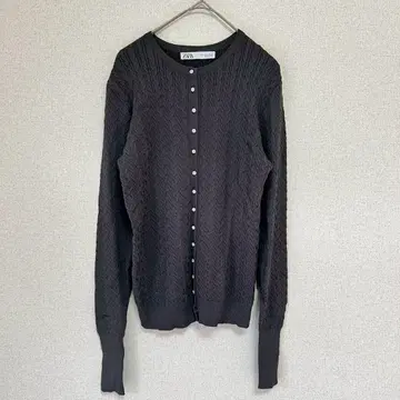 새상품급 ZARA 케이블 니트 가디건 비쥬 버튼 차콜 그레이 L