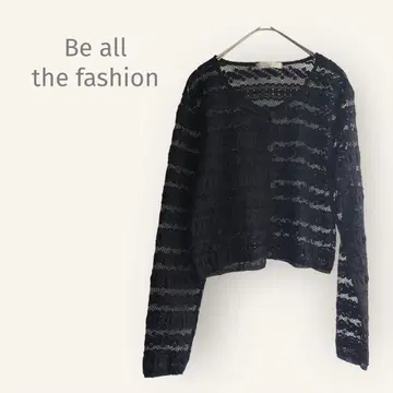 Be all~ [M] 긴팔 가디건 전체 레이스 상의 블랙 라운드넥