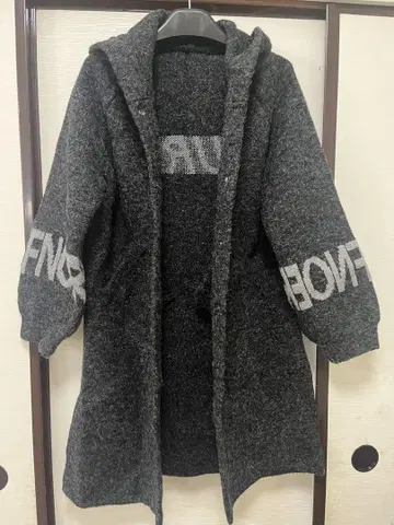 후드 부착 그레이 롱 코트 여성용