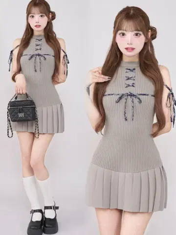 다리치 도킹 레이스업 미니 원피스 그레이 FL
