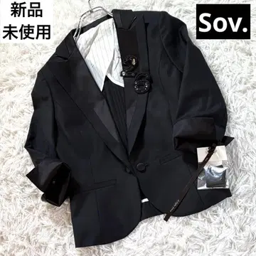 새상품 Sov. 블랙 테일러드 자켓 비쥬 장식 7부 소매 38