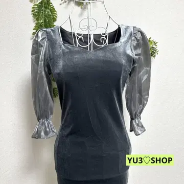 데이지 퍼프 슬리브 미니 원피스 그레이 시스루 소매 벨로아 S