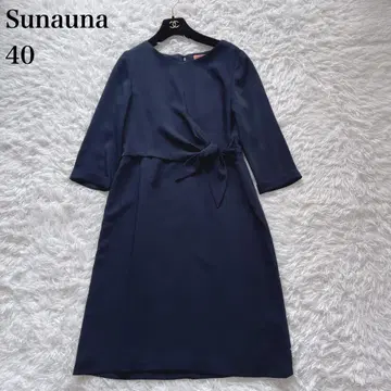Sunauna 수나우나 7부 소매 롱 원피스 허리 리본 40