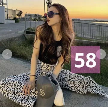 shoko 아베일 레오파드 무늬 팬츠 W58 화이트