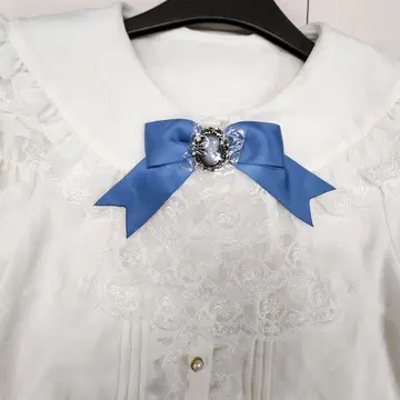 프릴 리본 블라우스 블루 크림슨 레이스 옷깃 엑시즈팜