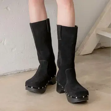 UNEMANSION 블랙 스웨이드 사이드 고어 부츠 23.0cm