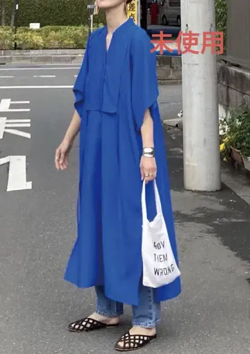 코너즈*슬라브 조젯 카프탄 셔츠 원피스 블루 반팔