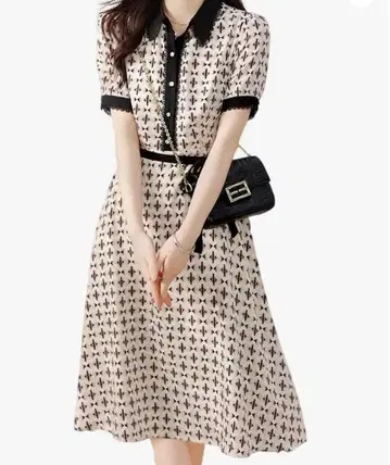 원피스 모던 패턴 A 라인 예쁜 캐주얼 무릎 아래 여성용 L