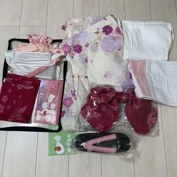 스위트 릴리 꽃무늬 유카타, 오비, 일본 나막신, 기타 세트