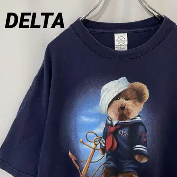 N-4649 DELTA 미국 빈티지 의류 세일러 베어 프린트 티셔츠 XL