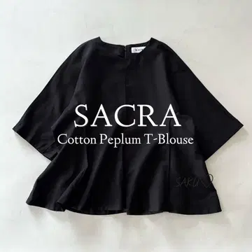 정가 27500엔 SACRA 코튼 페플럼 컷 티셔츠 T 블라우스 블랙