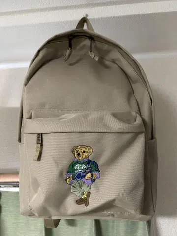 폴로 곰 자수 베이지 백팩
