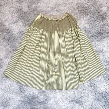HIROKO BIS 미디 스커트 XL 스트라이프 플레어 레몬